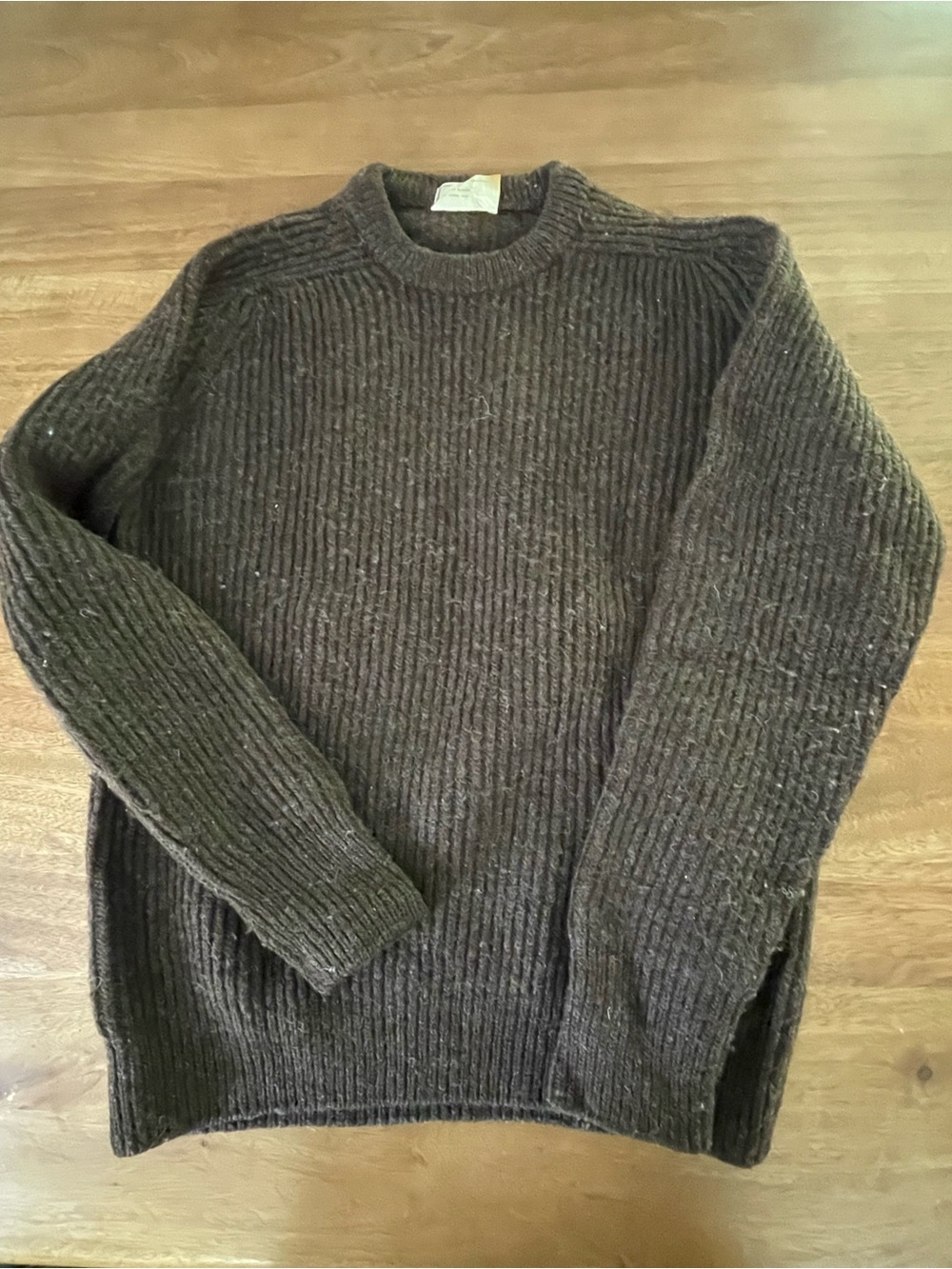Vintage L.L. Bean Men's Ribbed Fisherman Crewneck Sweater - Brown, Medium